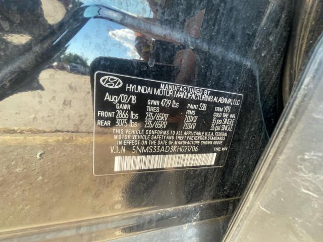 5NMS33AD3KH021706 - 2019 HYUNDAI SANTA FE SEL Qara foto 10