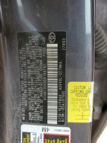 4T4BF3EK0BR189782 - 2011 TOYOTA CAMRY BASE GRAY photo 12