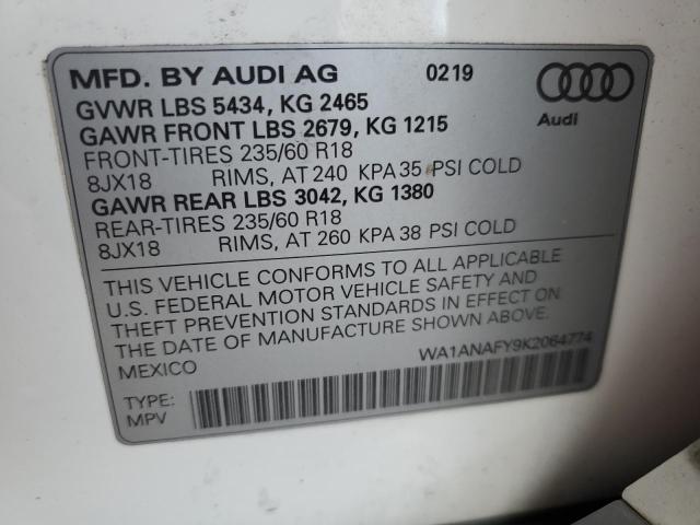 WA1ANAFY9K2064774 - 2019 AUDI Q5 PREMIUM WHITE photo 13
