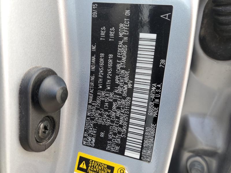 5TDKKRFH7FS111929 - 2015 TOYOTA HIGHLANDER XLE Gümüş fotoğraf 14