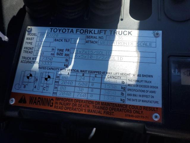 67136 - 2015 TOYOTA 8FGCU20 ორფეროვანი ფოტო 10