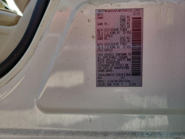 5N1AL0MN7FC560196 - 2015 INFINITI QX60 WHITE photo 13