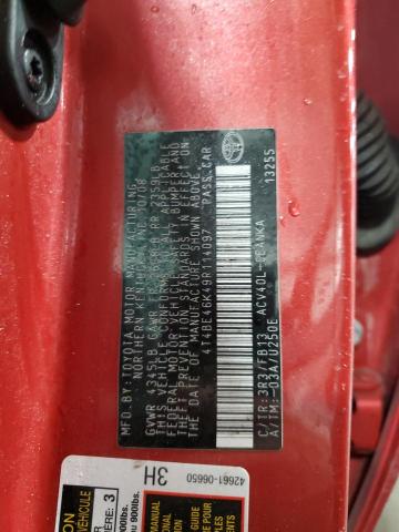4T4BE46K49R114097 - 2009 TOYOTA CAMRY BASE RED photo 13