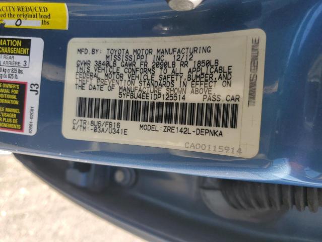 5YFBU4EE1DP125514 - 2013 TOYOTA COROLLA BASE Mavi fotoğraf 12