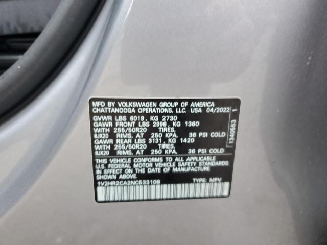 1V2HR2CA2NC533108 - 2022 VOLKSWAGEN ATLAS SE GRAY photo 14