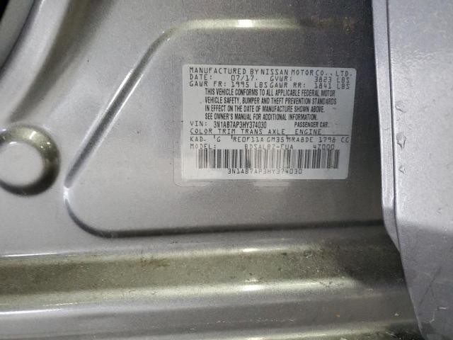 3N1AB7AP3HY374030 - 2017 NISSAN SENTRA S 银色 照片 12