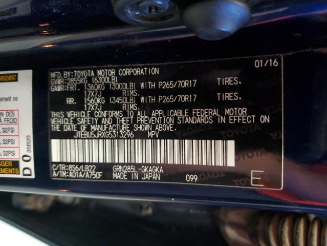 JTEBU5JRXG5313296 - 2016 TOYOTA 4RUNNER SR5/SR5 PREMIUM 蓝色 照片 13