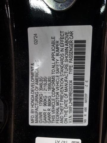 19XFL2H81RE020334 - 2024 HONDA CIVIC SPORT BLACK photo 13