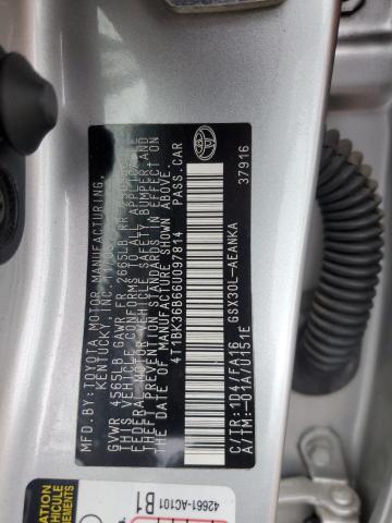 4T1BK36B66U097814 - 2006 TOYOTA AVALON XL 银色 照片 12