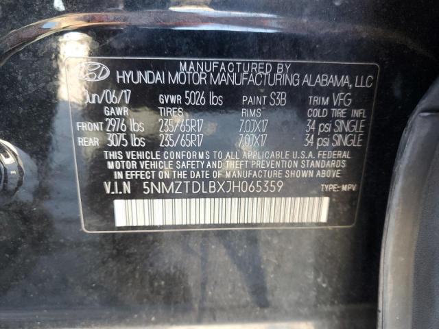 5NMZTDLBXJH065359 - 2018 HYUNDAI SANTA FE S BLACK photo 13