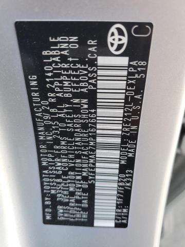 5YFEPMAE7MP167664 - 2021 TOYOTA COROLLA LE 银色 照片 12