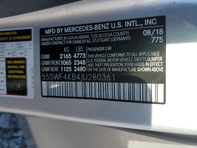 55SWF4KB4JU280361 - 2018 MERCEDES-BENZ C 300 4MATIC SILVER photo 12