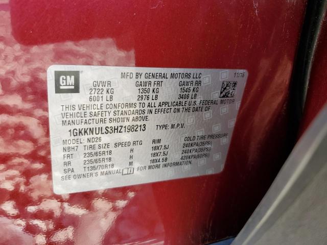 1GKKNULS3HZ198213 - 2017 GMC ACADIA SLT-1 红色 照片 13