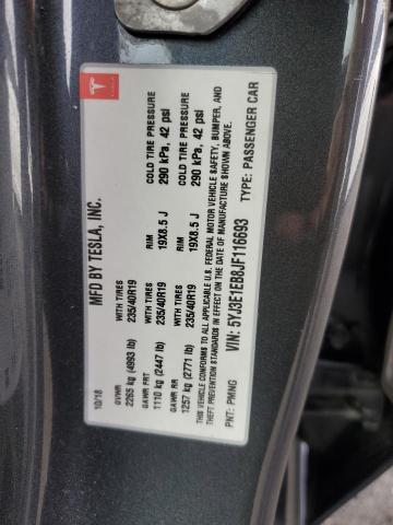 5YJ3E1EB8JF116693 - 2018 TESLA MODEL 3 Gris photo 12
