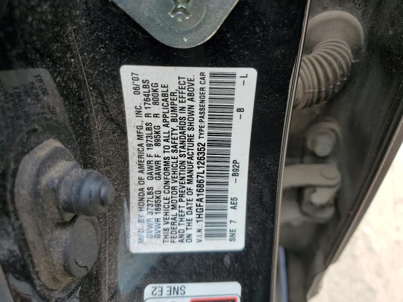 1HGFA16867L126352 - 2007 HONDA CIVIC EX BLACK photo 12