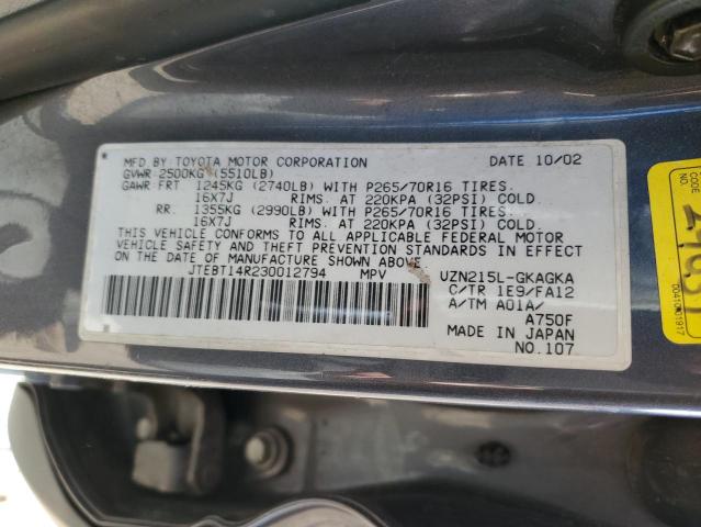 JTEBT14R230012794 - 2003 TOYOTA 4RUNNER SR5 GRAY photo 14