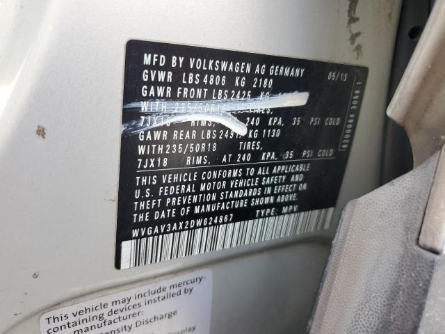 WVGAV3AX2DW624867 - 2013 VOLKSWAGEN TIGUAN S SILVER photo 14