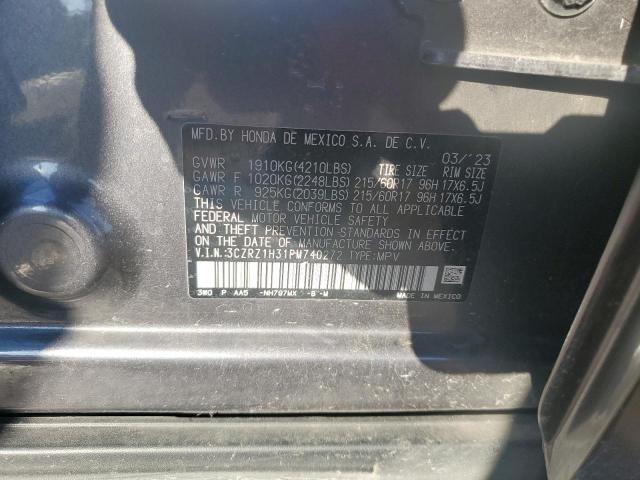 3CZRZ1H31PM740272 - 2023 HONDA HR-V LX GRAY photo 12