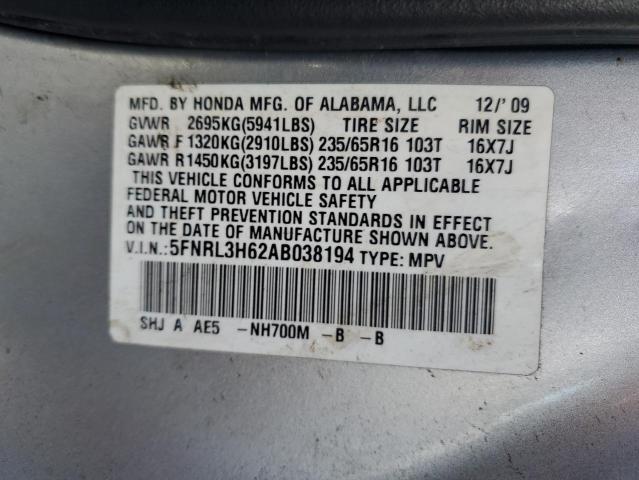 5FNRL3H62AB038194 - 2010 HONDA ODYSSEY EXL SILVER photo 13