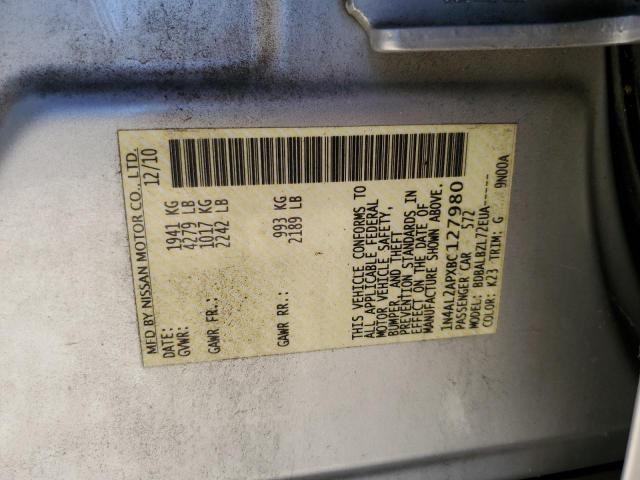 1N4AL2APXBC127980 - 2011 NISSAN ALTIMA BASE 银色 照片 12