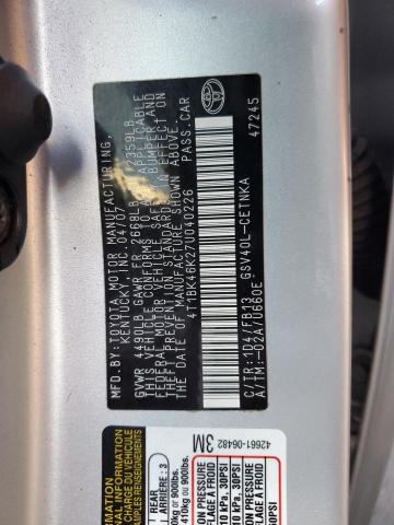 4T1BK46K27U040226 - 2007 TOYOTA CAMRY LE SILVER photo 12