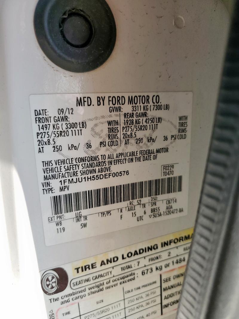 1FMJU1H55DEF00576 - 2013 FORD EXPEDITION XLT WHITE photo 13