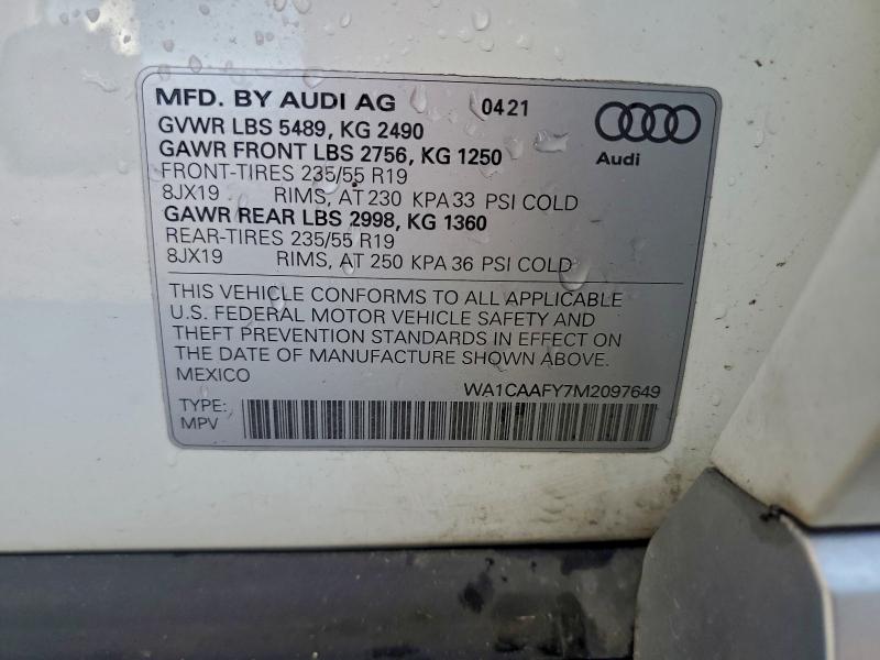 WA1CAAFY7M2097649 - 2021 AUDI Q5 PRESTIGE WHITE photo 13