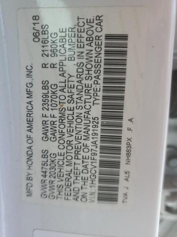 1HGCV1F97JA191925 - 2018 HONDA ACCORD TOURING أبيض صورة 12