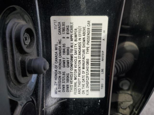 2HGFC2F57JH510893 - 2018 HONDA CIVIC LX 黑色 照片 12