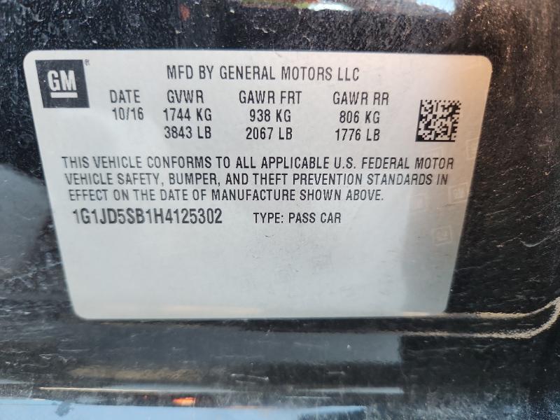 1G1JD5SB1H4125302 - 2017 CHEVROLET SONIC LT BLACK photo 13