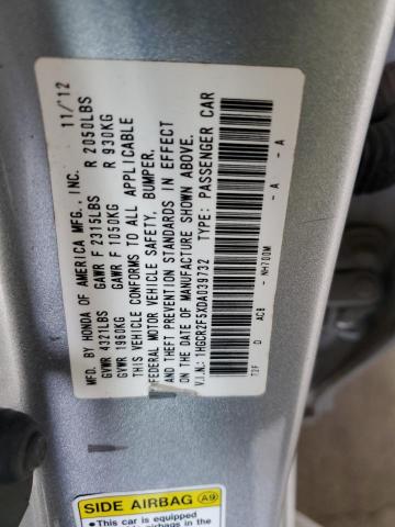 1HGCR2F5XDA039732 - 2013 HONDA ACCORD SPORT Արծաթագույն լուսանկար 12