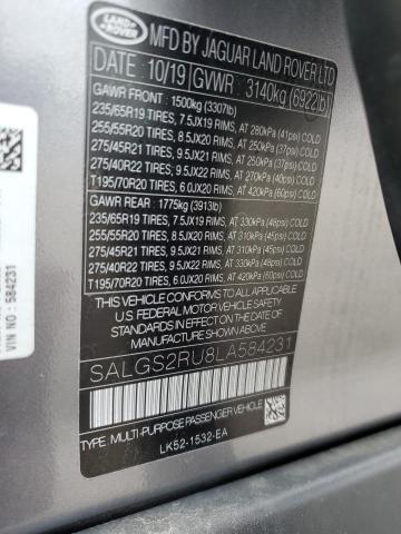 SALGS2RU8LA584231 - 2020 LAND ROVER RANGE ROVE HSE GRAY photo 13