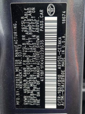 4T1BF1FK4DU239535 - 2013 TOYOTA CAMRY L GRAY photo 13
