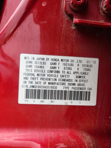 JHMGE8H29AC019830 - 2010 HONDA FIT RED photo 12
