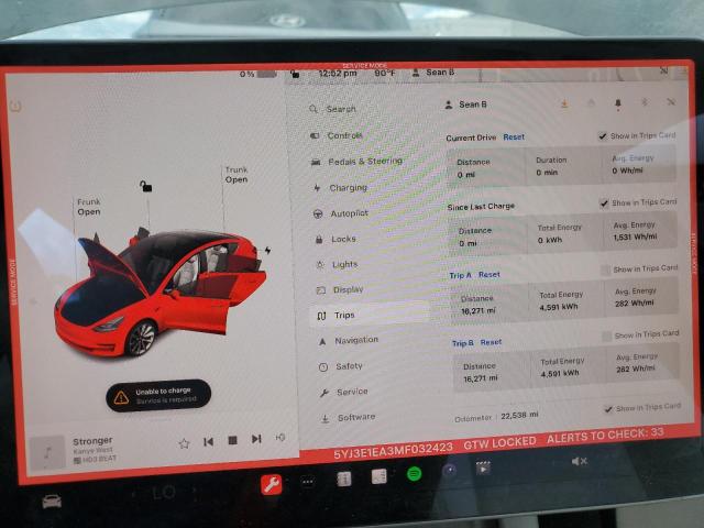 5YJ3E1EA3MF032423 - 2021 TESLA MODEL 3 შავი ფოტო 9