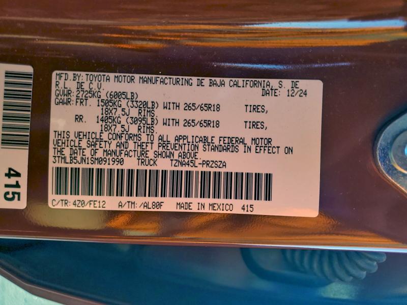 3TMLB5JN1SM091990 - 2025 TOYOTA TACOMA DOUBLE CAB 红色 照片 12