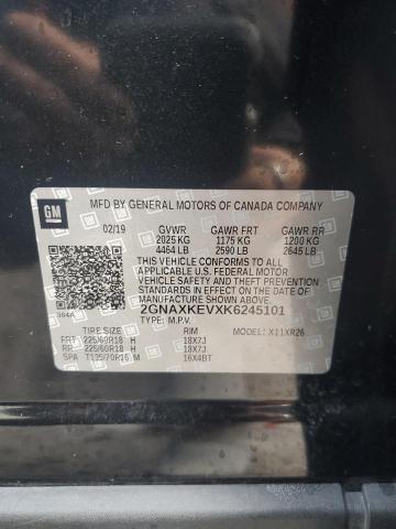 2GNAXKEVXK6245101 - 2019 CHEVROLET EQUINOX LT BLACK photo 13