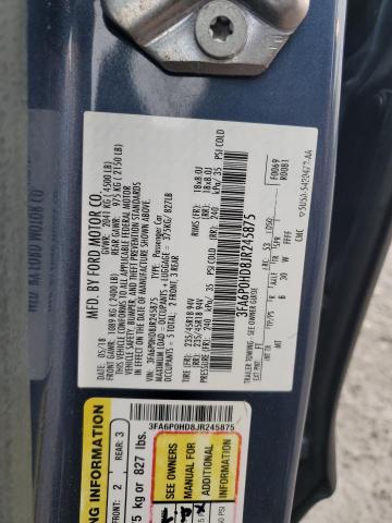 3FA6P0HD8JR245875 - 2018 FORD FUSION SE Көк фото 12