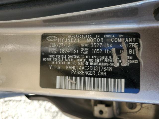 KMHCT4AE2DU317648 - 2013 HYUNDAI ACCENT GLS GRAY photo 12