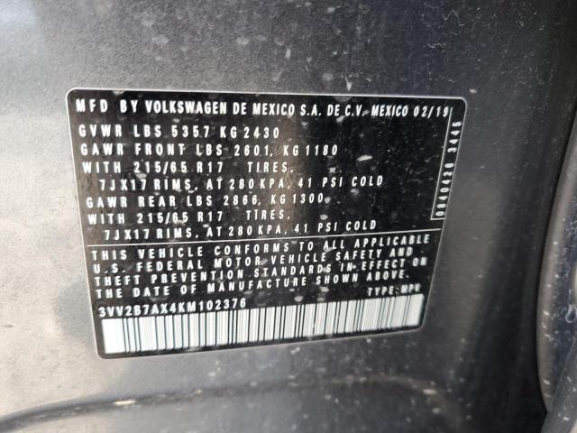 3VV2B7AX4KM102376 - 2019 VOLKSWAGEN TIGUAN SE Сұр фото 13