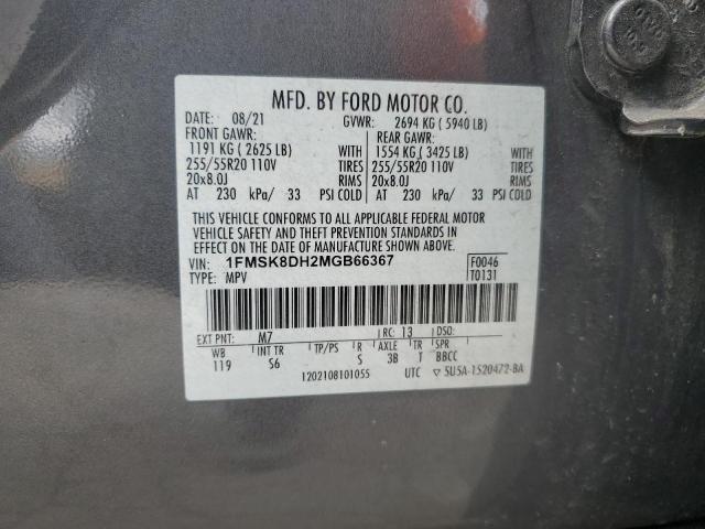 1FMSK8DH2MGB66367 - 2021 FORD EXPLORER XLT GRAY photo 13