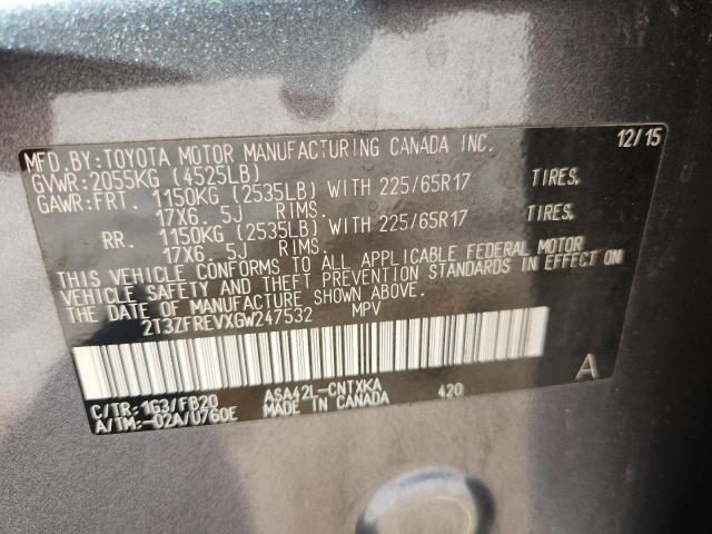 2T3ZFREVXGW247532 - 2016 TOYOTA RAV4 LE GRAY photo 13