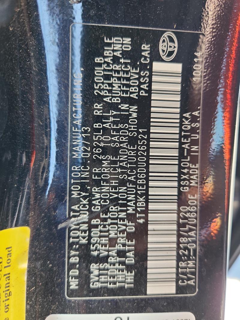 4T1BK1EB6DU026521 - 2013 TOYOTA AVALON BASE Schwarz Foto 12