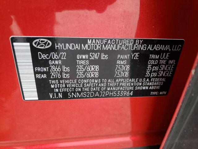 5NMS2DAJ2PH533964 - 2023 HYUNDAI SANTA FE SEL أحمر صورة 14