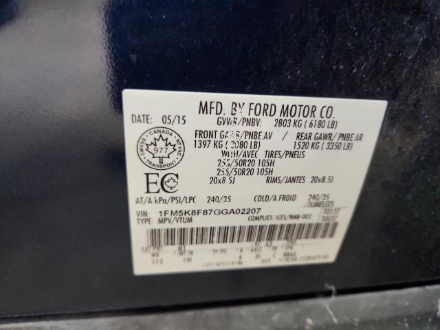 1FM5K8F87GGA02207 - 2016 FORD EXPLORER LIMITED BLUE photo 13