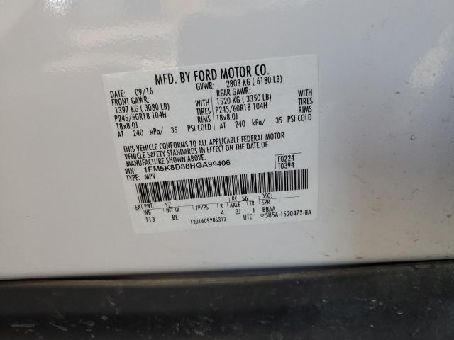 1FM5K8D88HGA99406 - 2017 FORD EXPLORER XLT Weiß Foto 12