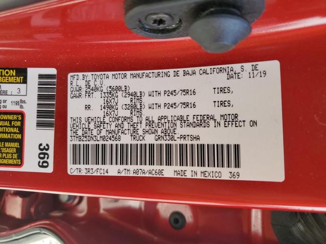 3TMBZ5DN3LM024568 - 2020 TOYOTA TACOMA DOUBLE CAB 红色 照片 12