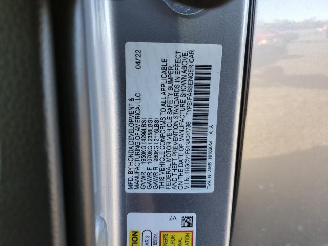 1HGCV1F51NA047788 - 2022 HONDA ACCORD EXL SILVER photo 12