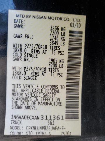 1N6AA0ECXAN311361 - 2010 NISSAN TITAN XE შავი ფოტო 12