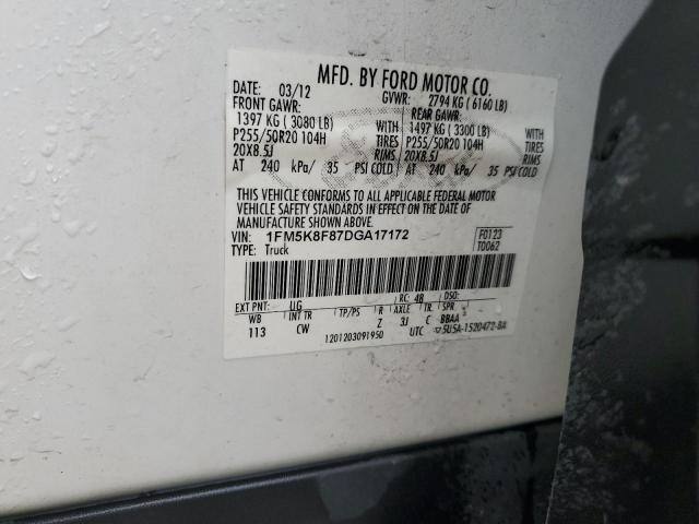 1FM5K8F87DGA17172 - 2013 FORD EXPLORER LIMITED Ақ фото 14